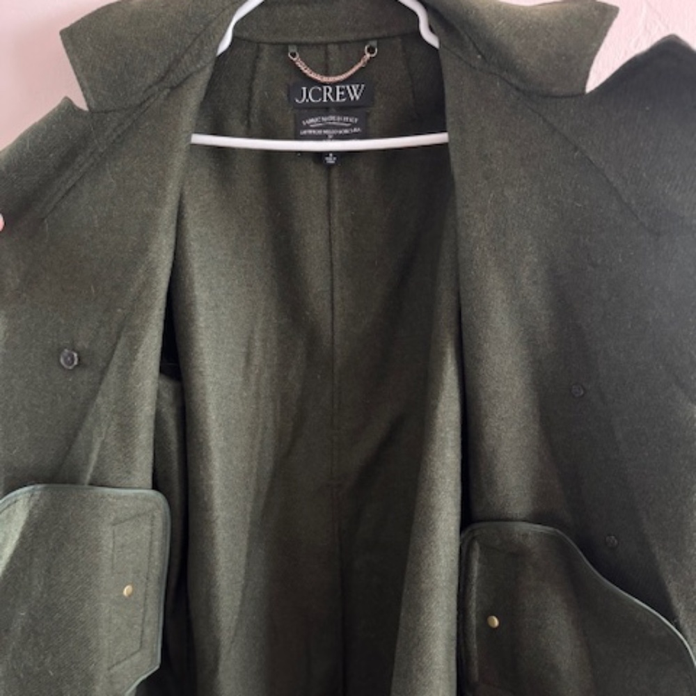 Forest Green J Crew pea coat/trench coat, size: M